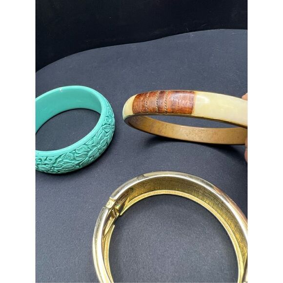 Fashion Bangle Bracelets Floral Wood Metal Mini Lot of 3 - Picture 6 of 7